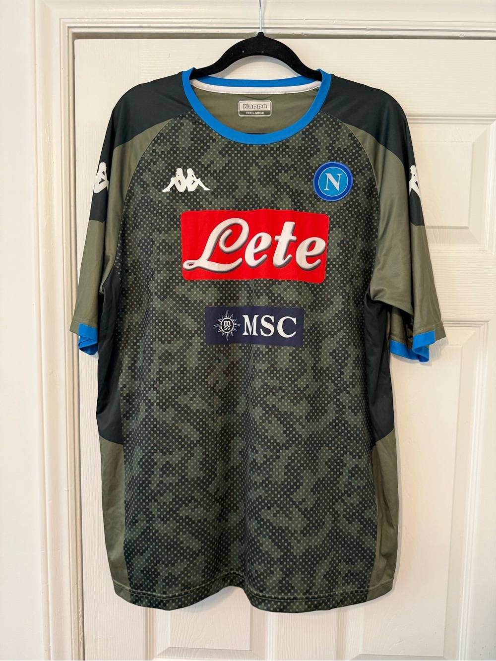 Kappa Napoli Olive Camo Jersey with Blue Trim, Fits more like L or XL